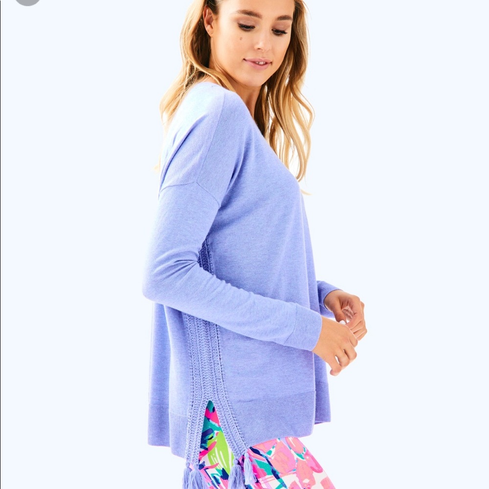 Lilly Pulitzer Periwinkle Damara sweater w/tassels